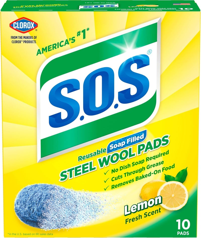 S.O.S Steel Wool Soap Pads with Lemon Fresh Scent - 10 Count - Image 1